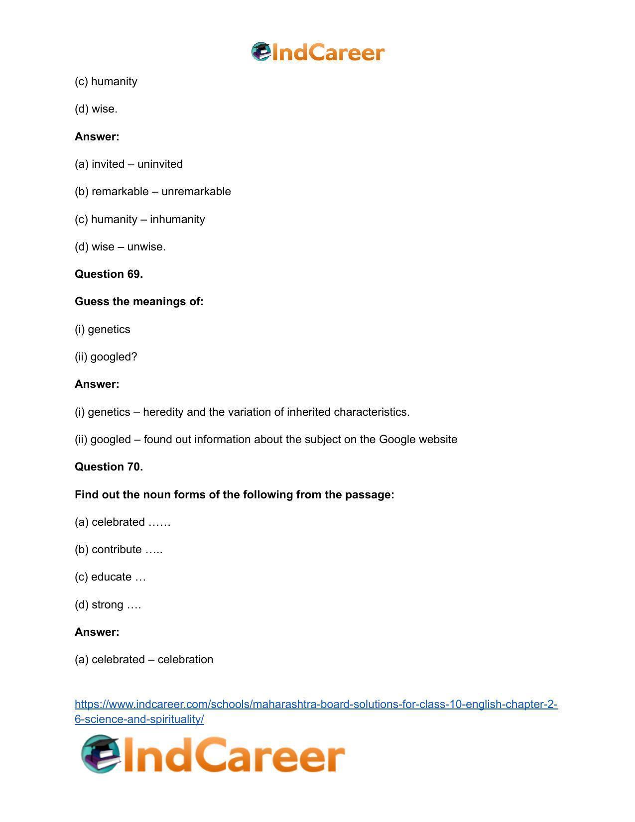 Maharashtra Board Solutions for Class 10- English: Chapter 2.6- Science and Spirituality - Page 43