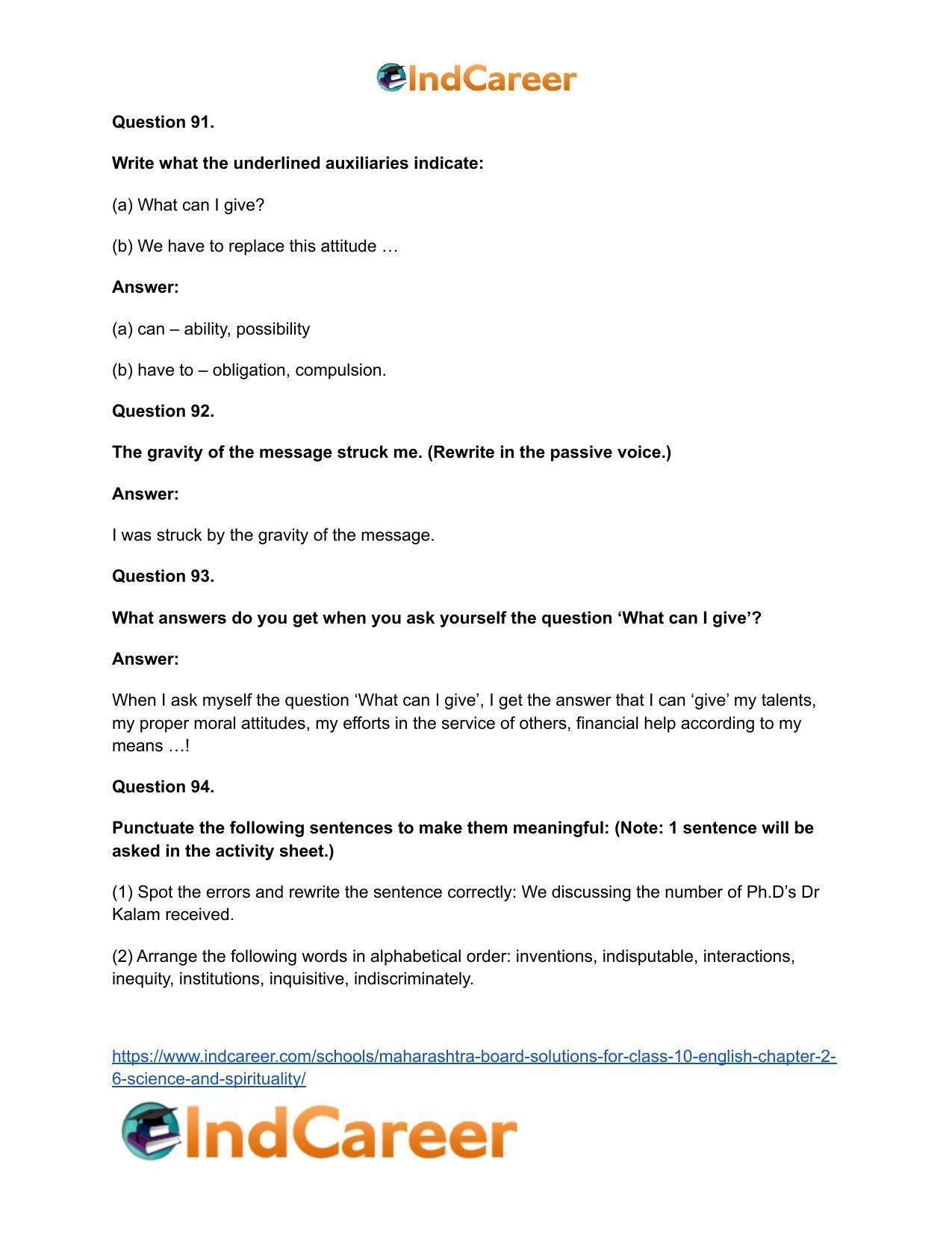 Maharashtra Board Solutions for Class 10- English: Chapter 2.6- Science and Spirituality - Page 50