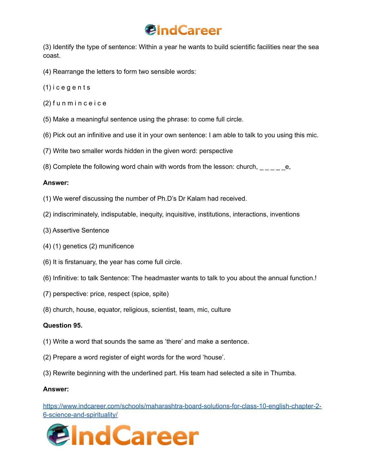 Maharashtra Board Solutions for Class 10- English: Chapter 2.6- Science and Spirituality - Page 51