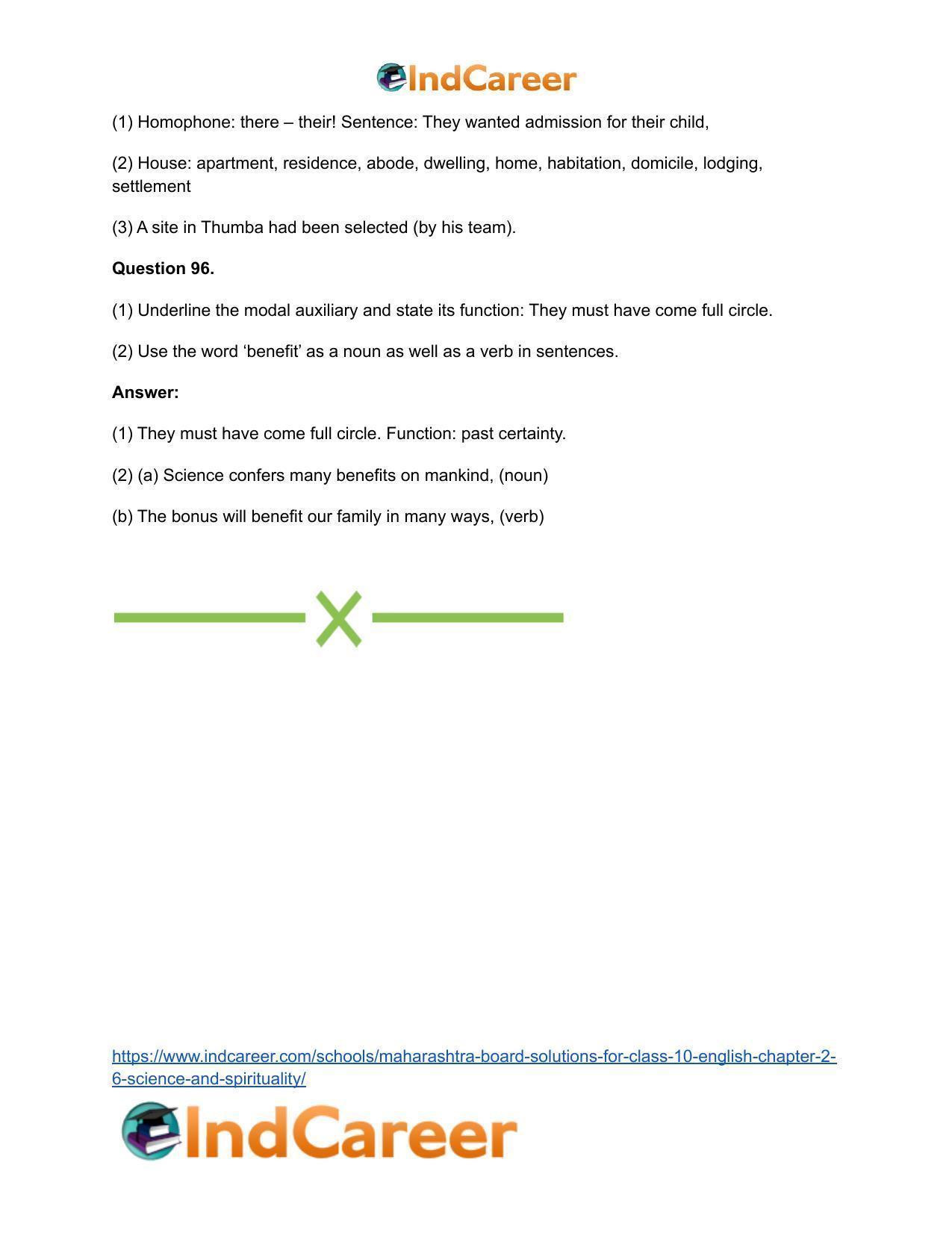 Maharashtra Board Solutions for Class 10- English: Chapter 2.6- Science and Spirituality - Page 52