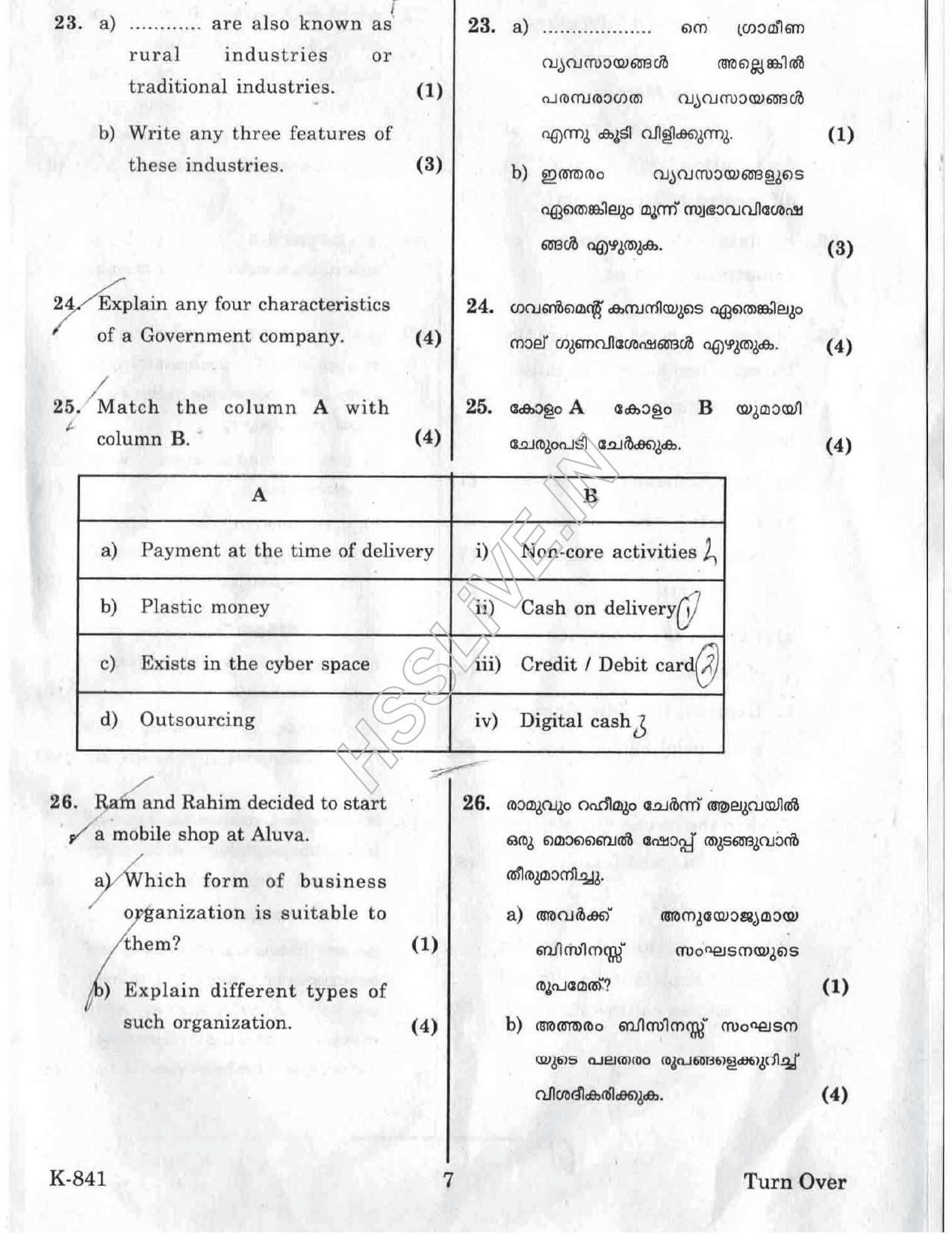 Kerala Plus One 2017 Business Studies Question Paper - Page 7
