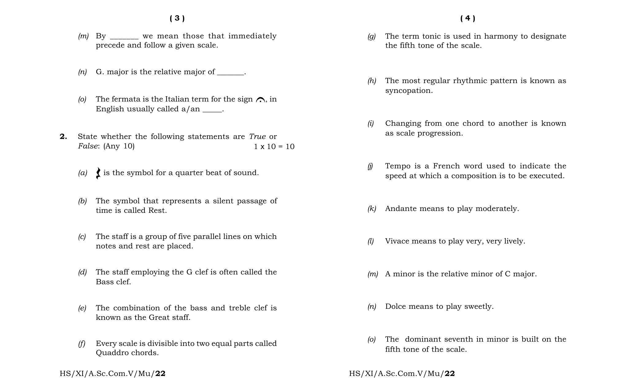 Meghalaya Board (MBOSE) Class 11 Music Western (theory) 2022 Question Paper - Page 2