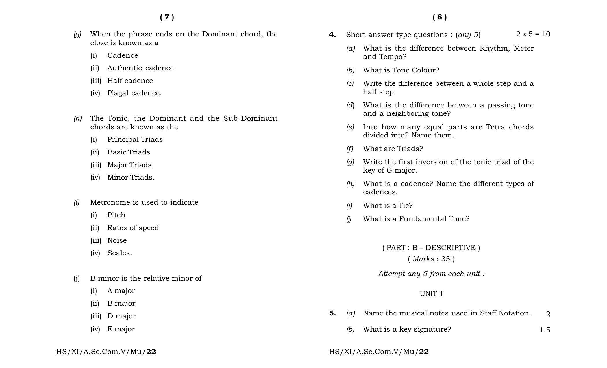 Meghalaya Board (MBOSE) Class 11 Music Western (theory) 2022 Question Paper - Page 4