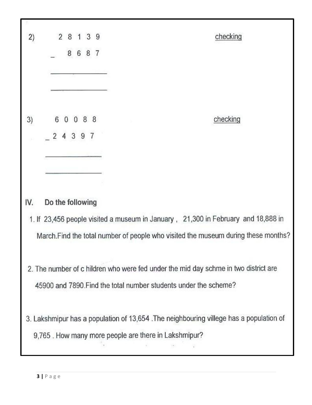 Worksheet for Class 4 Maths Assignment 61 Addition and Subtraction - Page 3