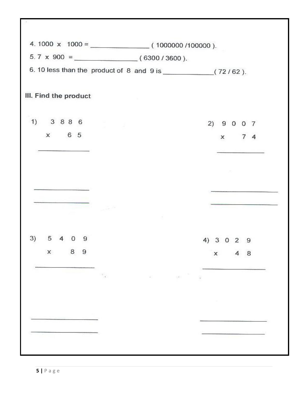 Worksheet for Class 4 Maths Assignment 61 Addition and Subtraction - Page 5