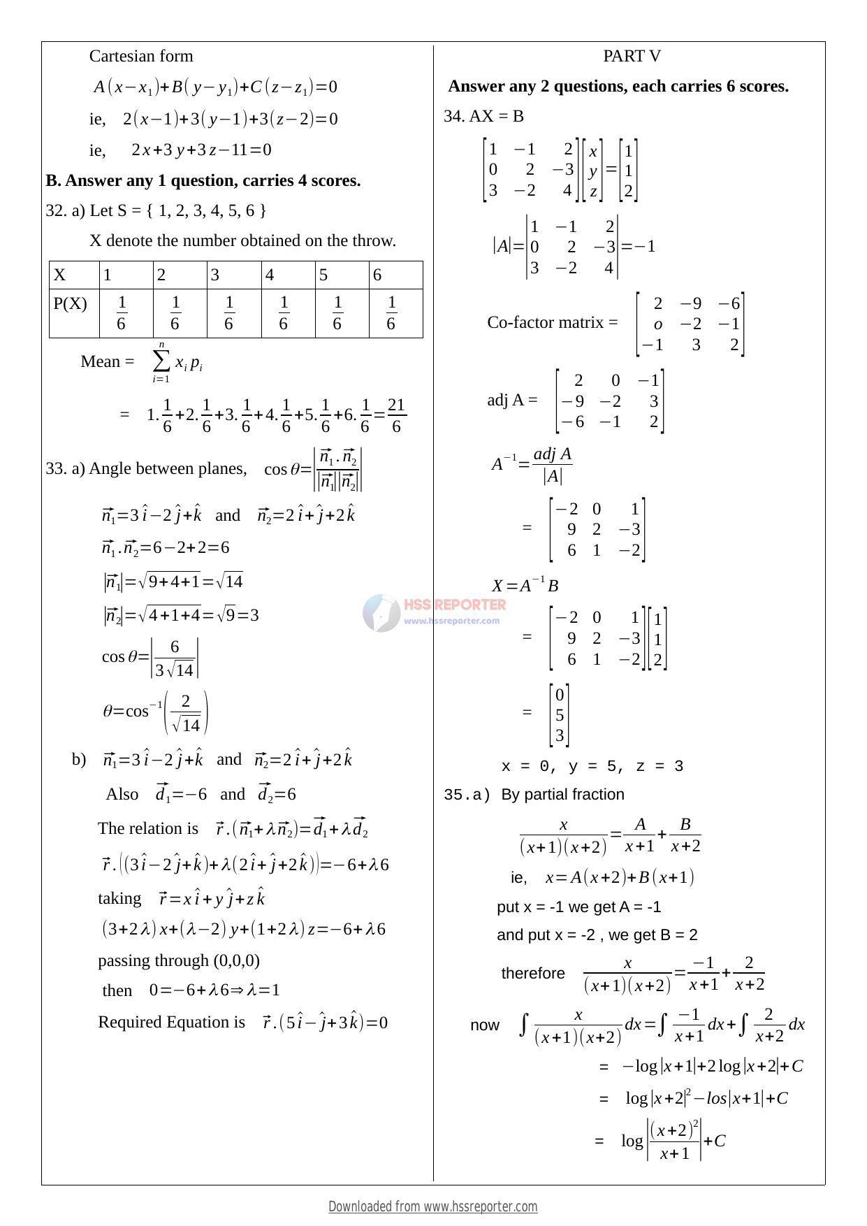 Kerala Plus Two 2022 Maths (Science) Answer key - Page 4