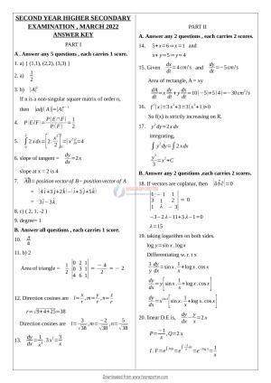 Kerala Plus Two 2022 Maths (Science) Answer key