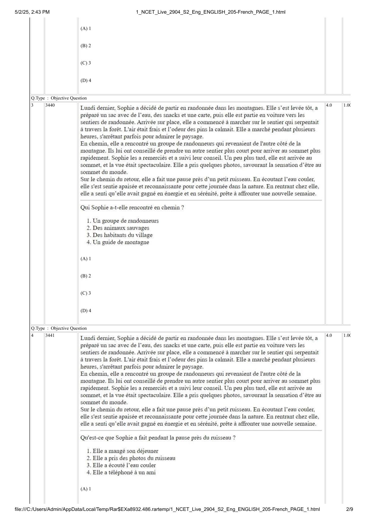 NCET 2025 Question Paper - French - Page 2
