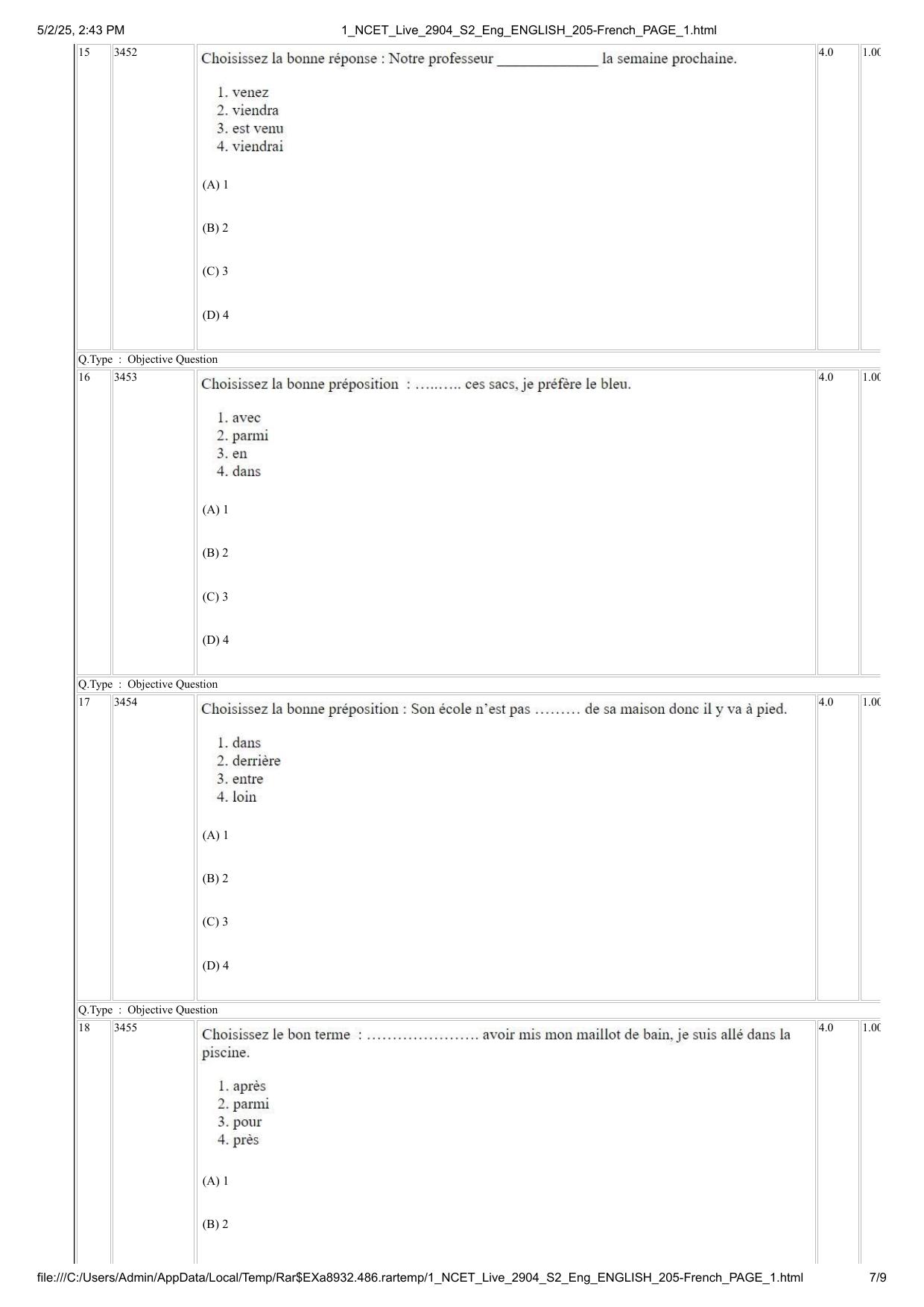 NCET 2025 Question Paper - French - Page 7