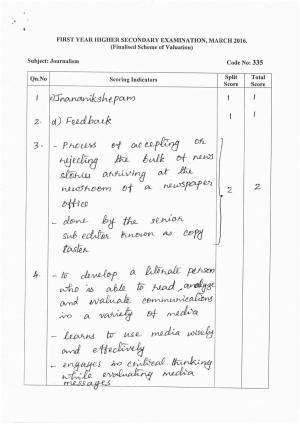 Kerala Plus One 2016 Journalism Answer Key