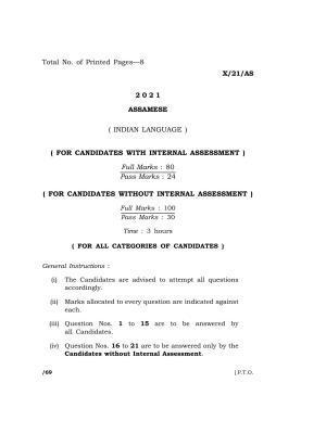 Meghalaya Board (MBOSE) Class 10 ASSAMESE (X-21-AS) 2021 Question Paper