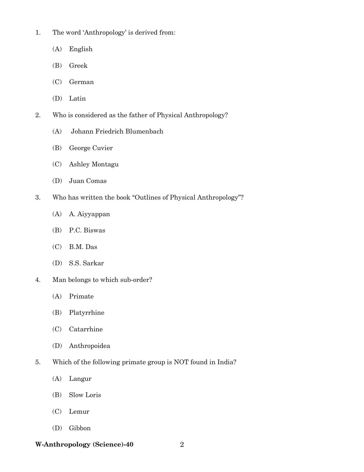 Odisha CPET 2022 ANTHROPOLOGY(SCIENCE) Question Paper - Page 2