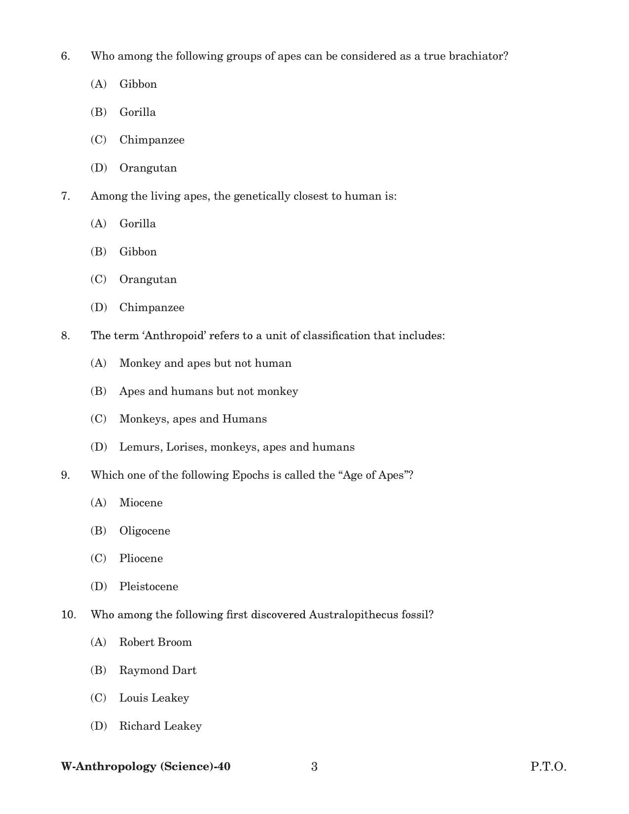 Odisha CPET 2022 ANTHROPOLOGY(SCIENCE) Question Paper - Page 3