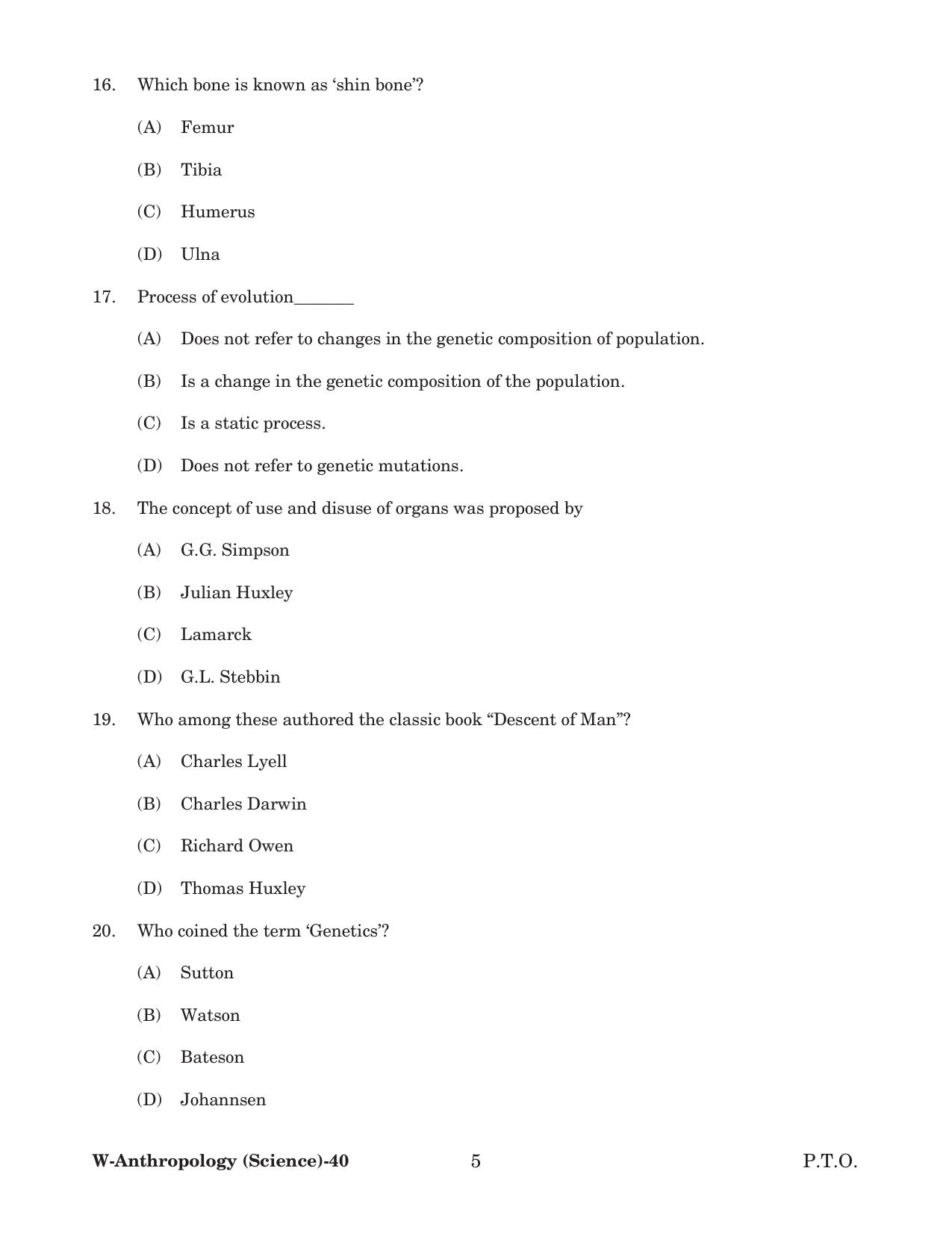 Odisha CPET 2022 ANTHROPOLOGY(SCIENCE) Question Paper - Page 5