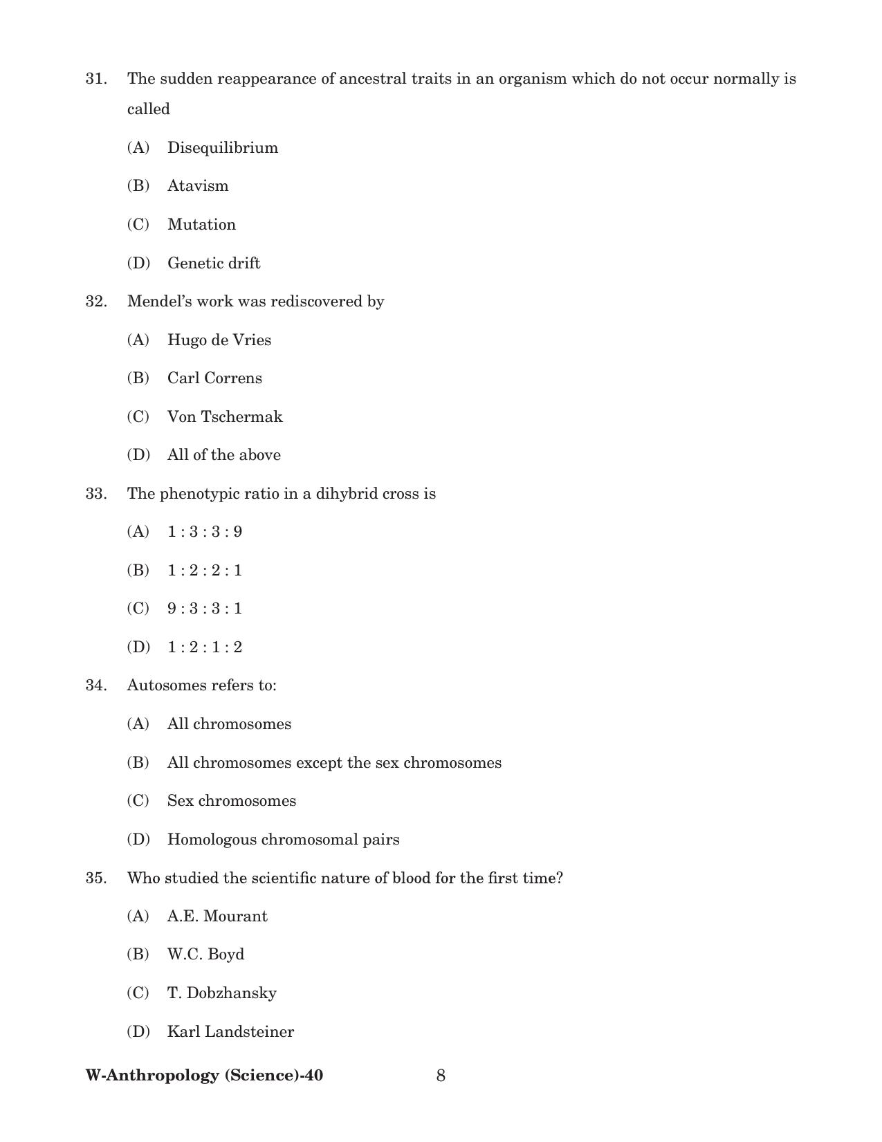 Odisha CPET 2022 ANTHROPOLOGY(SCIENCE) Question Paper - Page 8