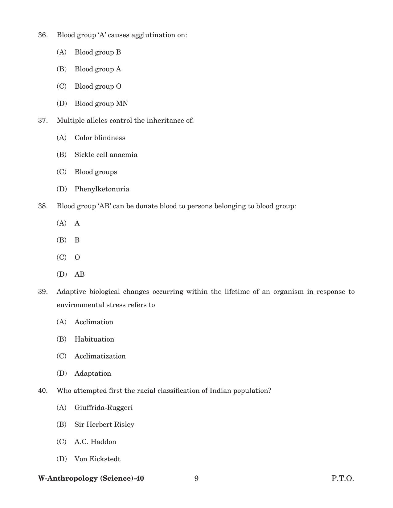 Odisha CPET 2022 ANTHROPOLOGY(SCIENCE) Question Paper - Page 9