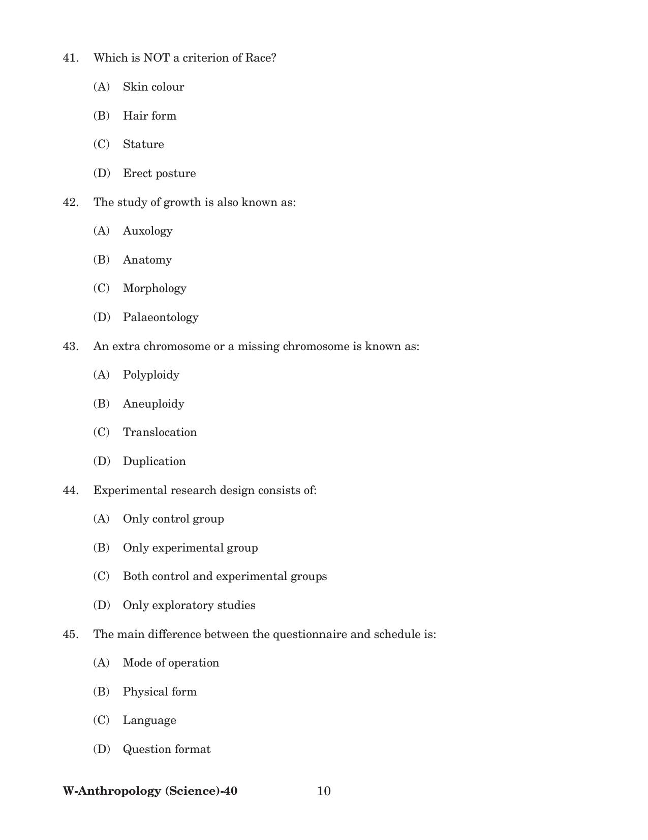 Odisha CPET 2022 ANTHROPOLOGY(SCIENCE) Question Paper - Page 10