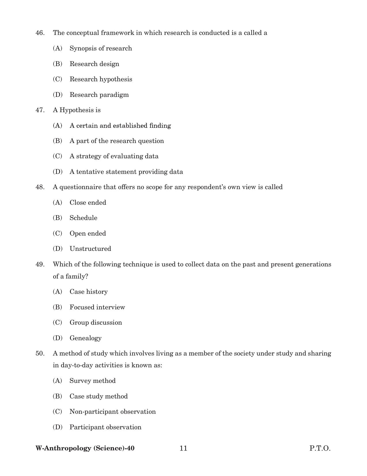 Odisha CPET 2022 ANTHROPOLOGY(SCIENCE) Question Paper - Page 11