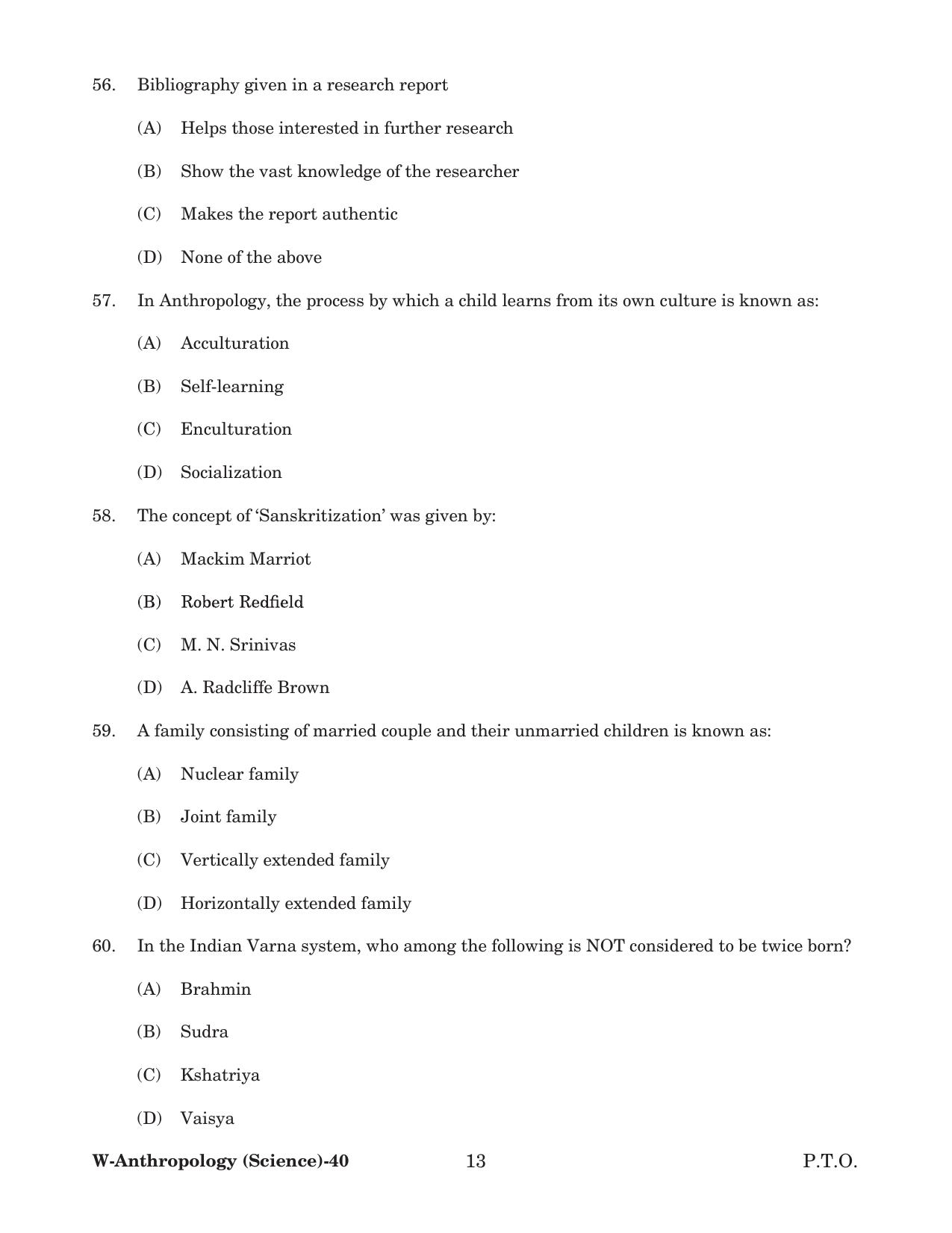 Odisha CPET 2022 ANTHROPOLOGY(SCIENCE) Question Paper - Page 13
