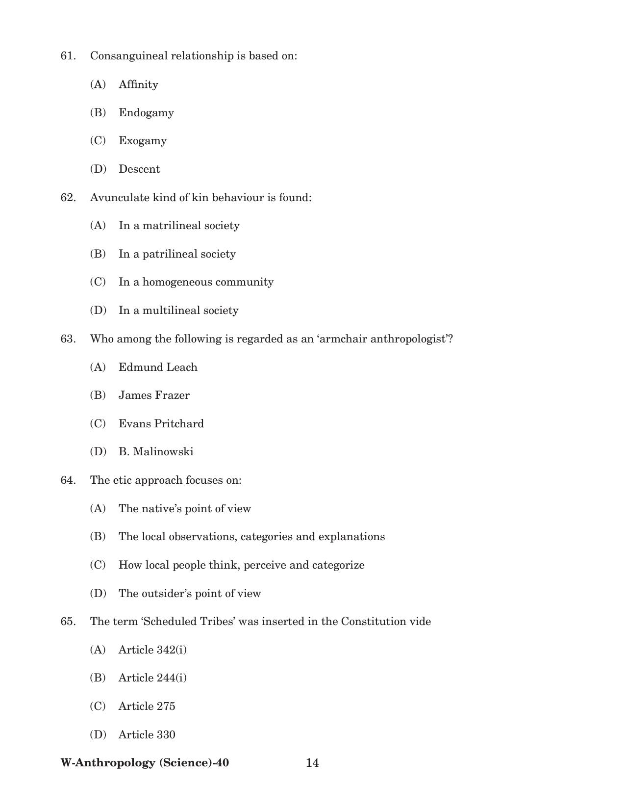 Odisha CPET 2022 ANTHROPOLOGY(SCIENCE) Question Paper - Page 14