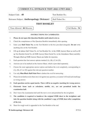 Odisha CPET 2022 ANTHROPOLOGY(SCIENCE) Question Paper