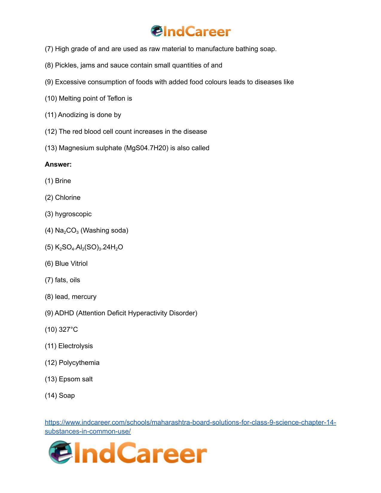 Maharashtra Board Solutions for Class 9- Science: Chapter 14- Substances in Common Use - Page 29