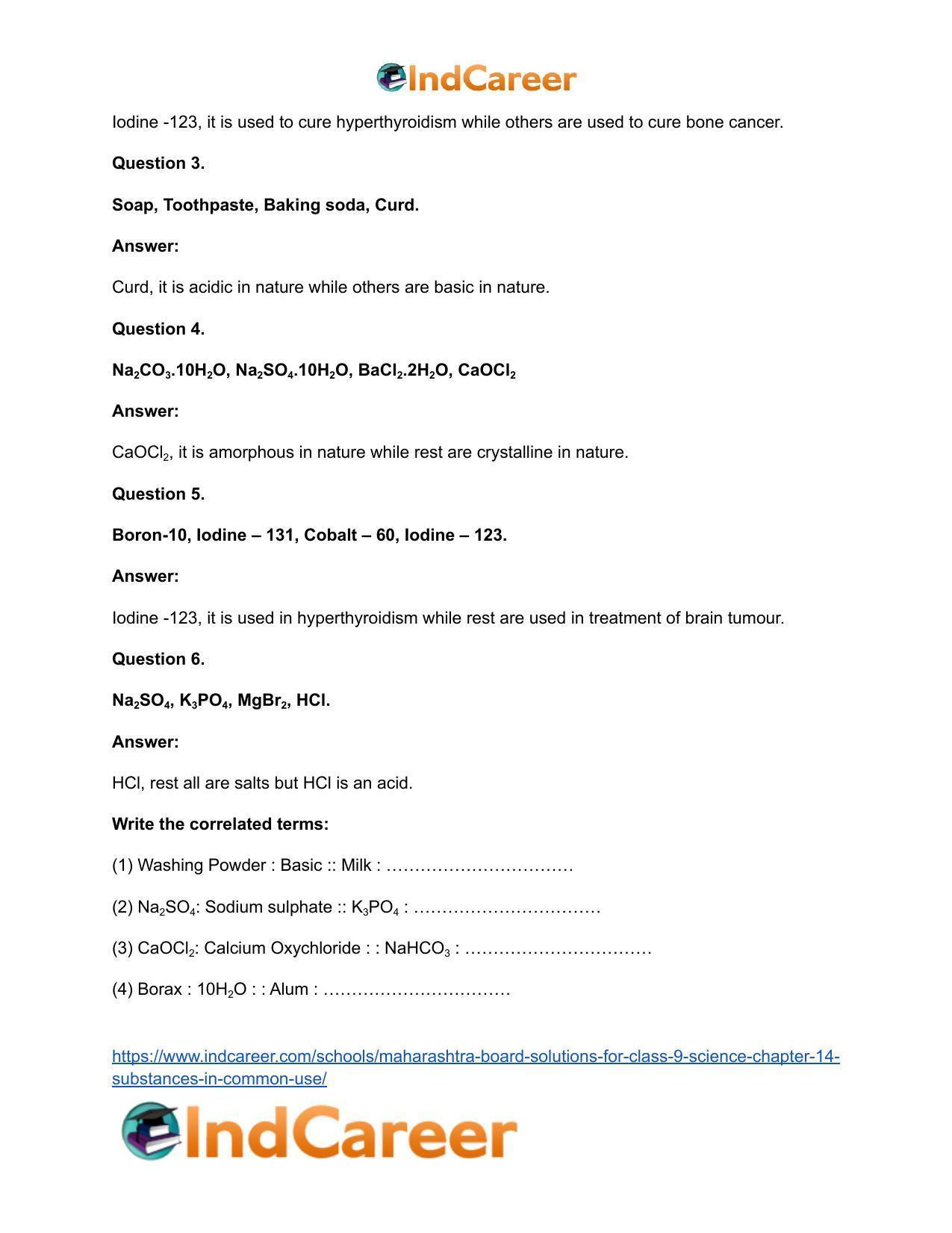 Maharashtra Board Solutions for Class 9- Science: Chapter 14- Substances in Common Use - Page 35