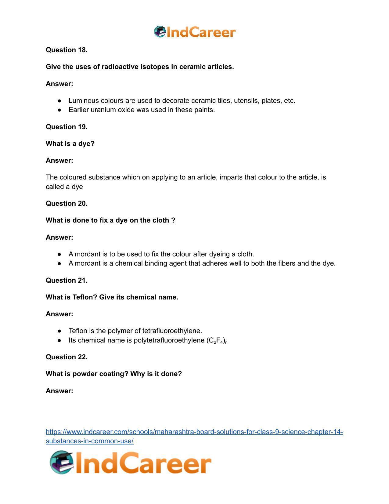 Maharashtra Board Solutions for Class 9- Science: Chapter 14- Substances in Common Use - Page 51
