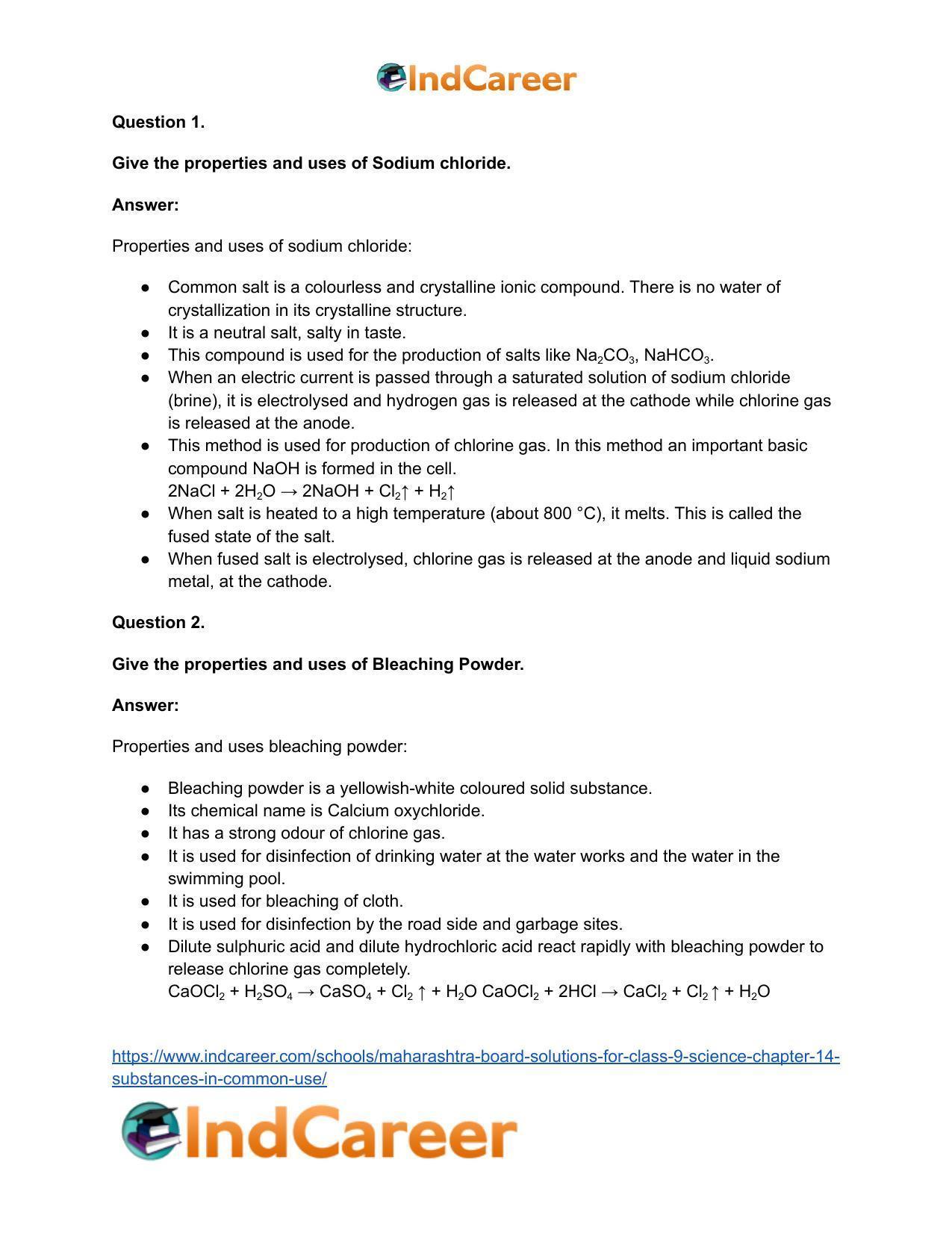 Maharashtra Board Solutions for Class 9- Science: Chapter 14- Substances in Common Use - Page 59