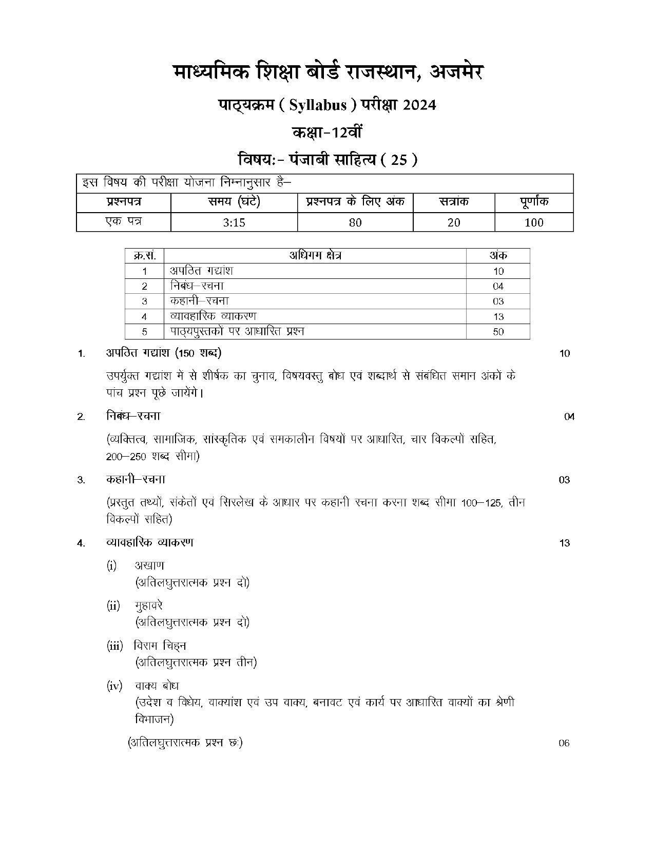 RBSE Class 12 Hindi compulsory Syllabus 2024 - Page 76