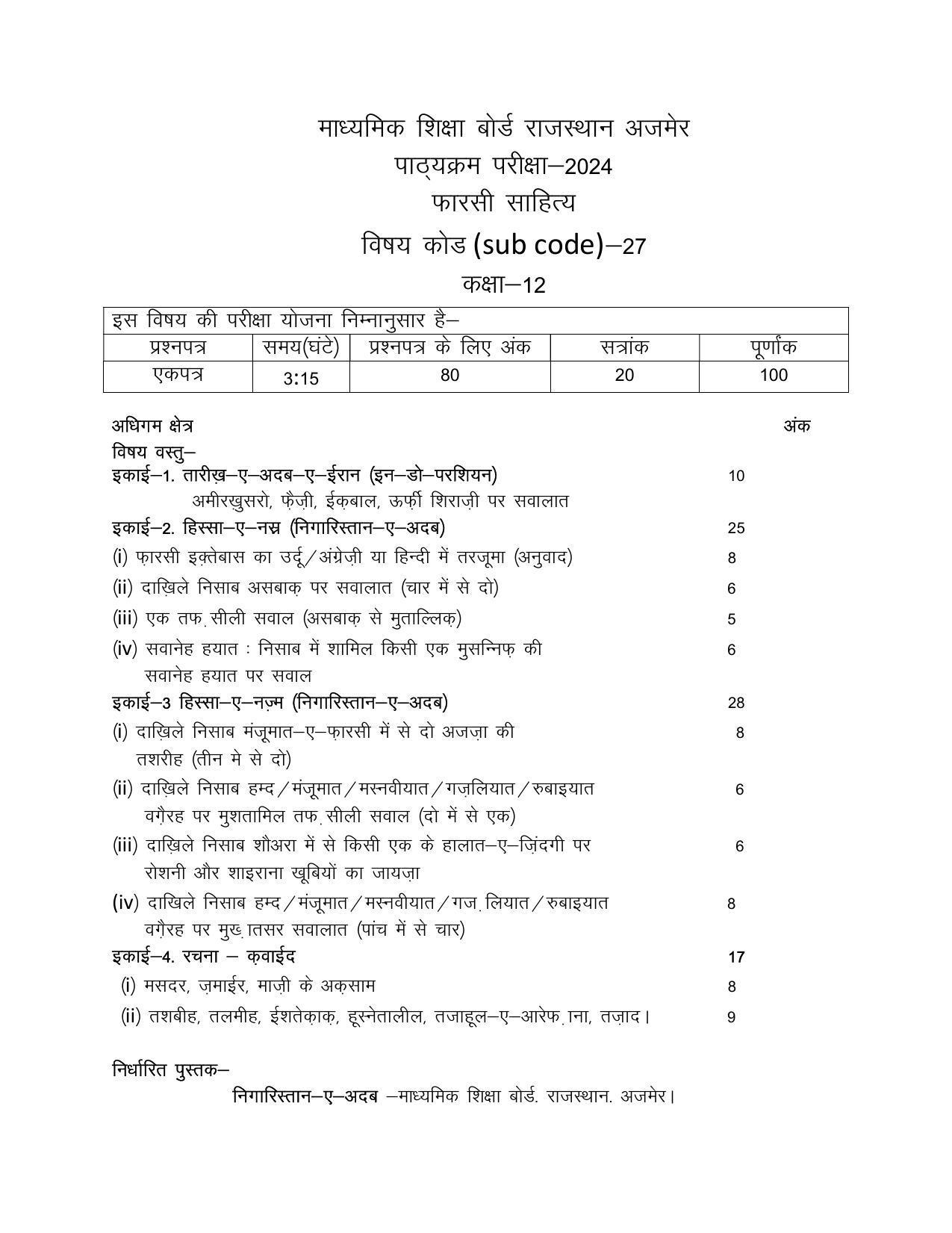 RBSE Class 12 Hindi compulsory Syllabus 2024 - Page 80