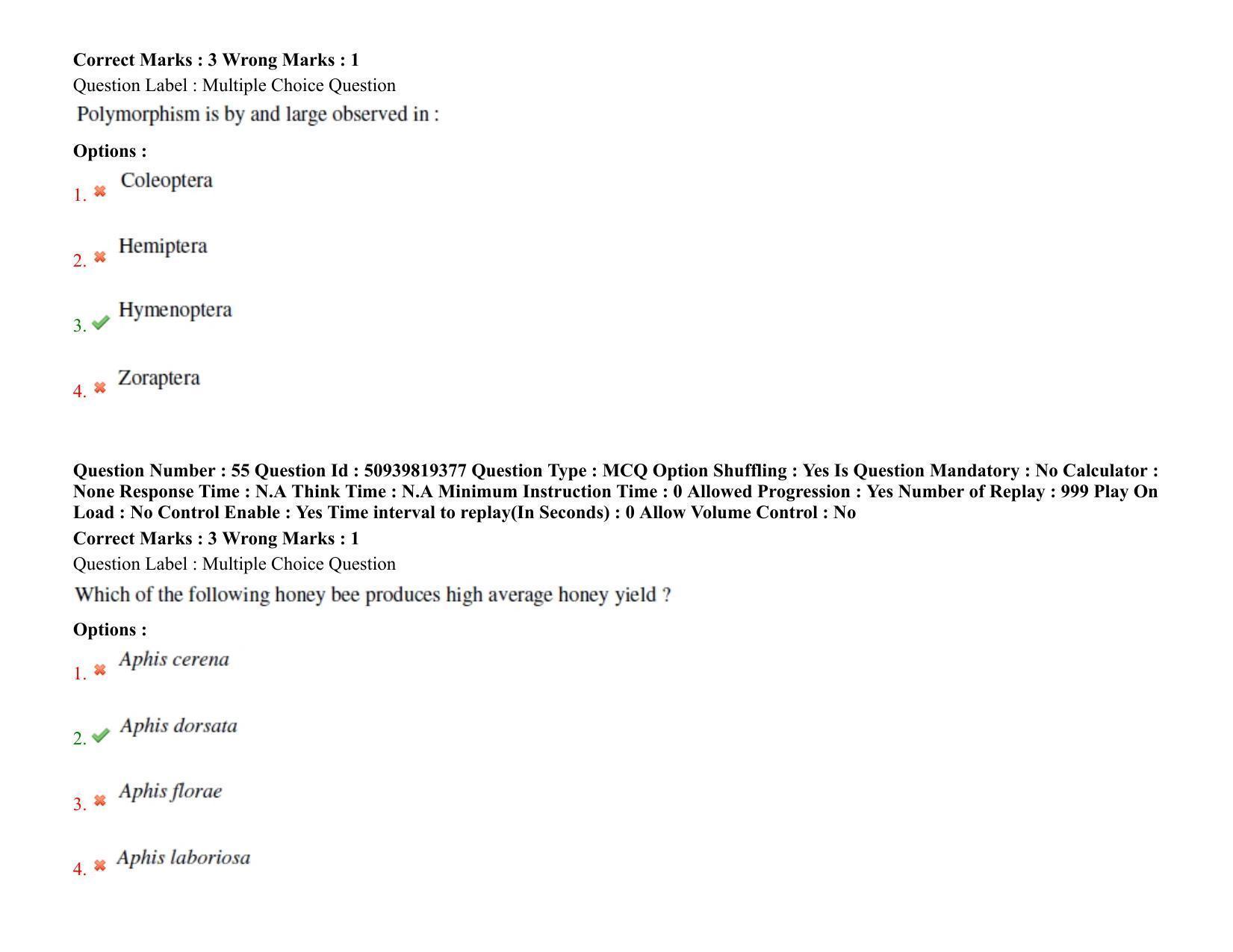 BHU RET Entomology 2021 Question Paper  - Page 43