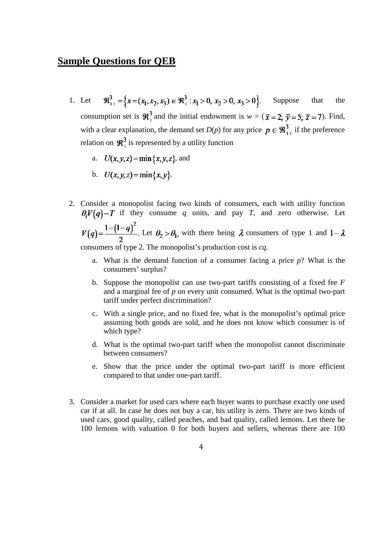 ISI Admission Test JRF in Quantitative Economics QEA 2015 Sample Paper - Page 5