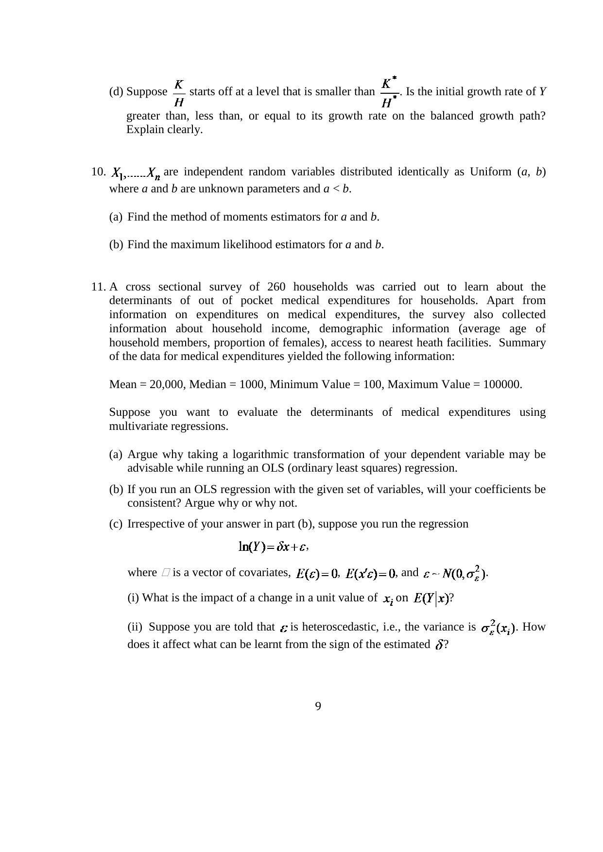 ISI Admission Test JRF in Quantitative Economics QEA 2015 Sample Paper - Page 10