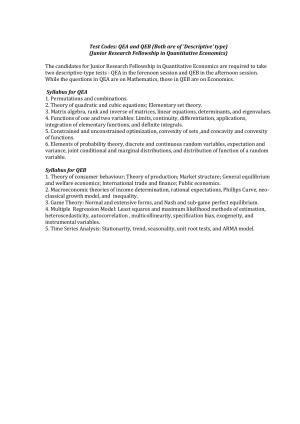 ISI Admission Test JRF in Quantitative Economics QEA 2015 Sample Paper