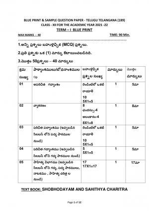 CBSE Class 12 Telugu (Telangana) Sample Paper 2021-22