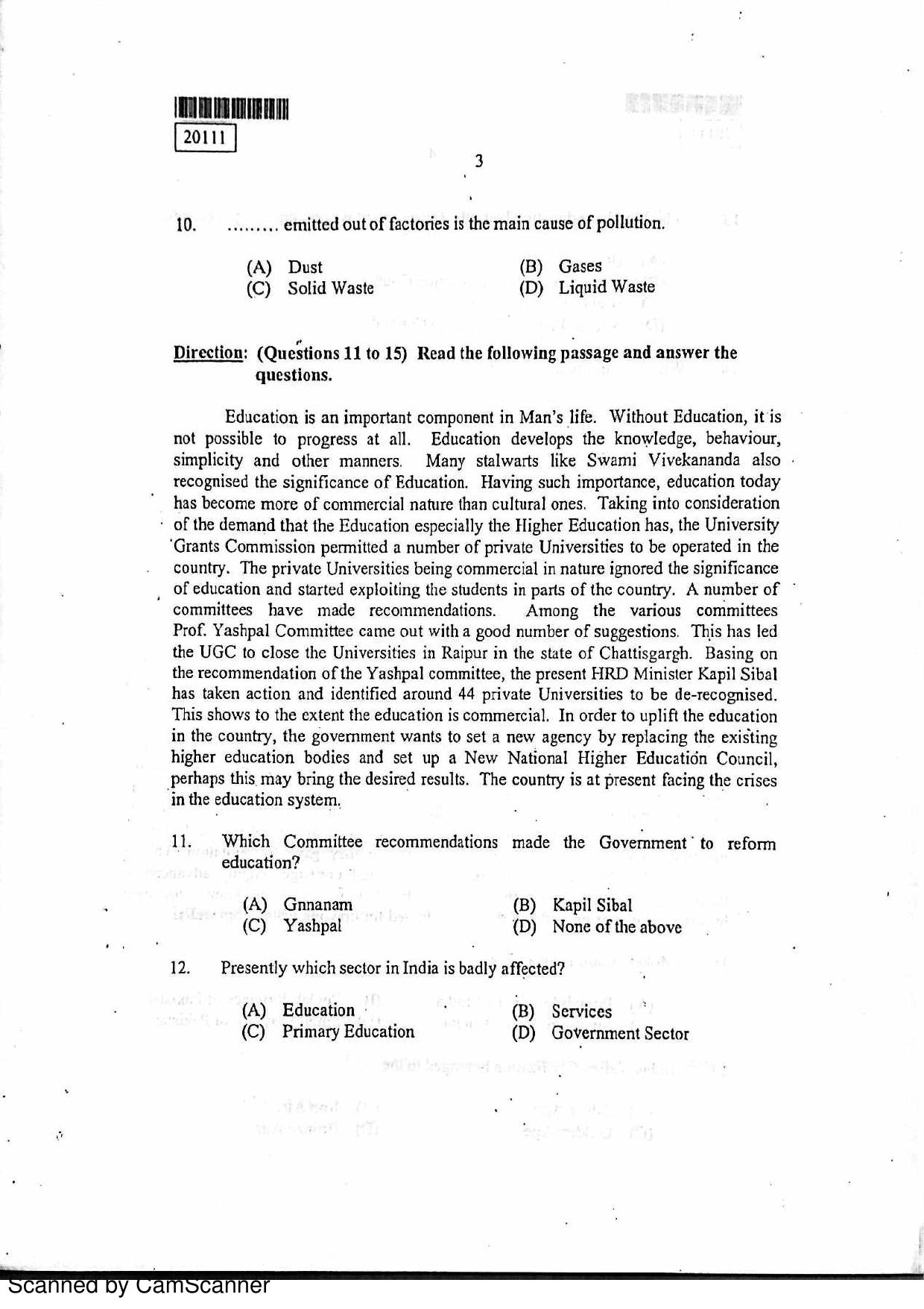 CUSAT CAT 2011 BBA LLB Question Paper - Page 4