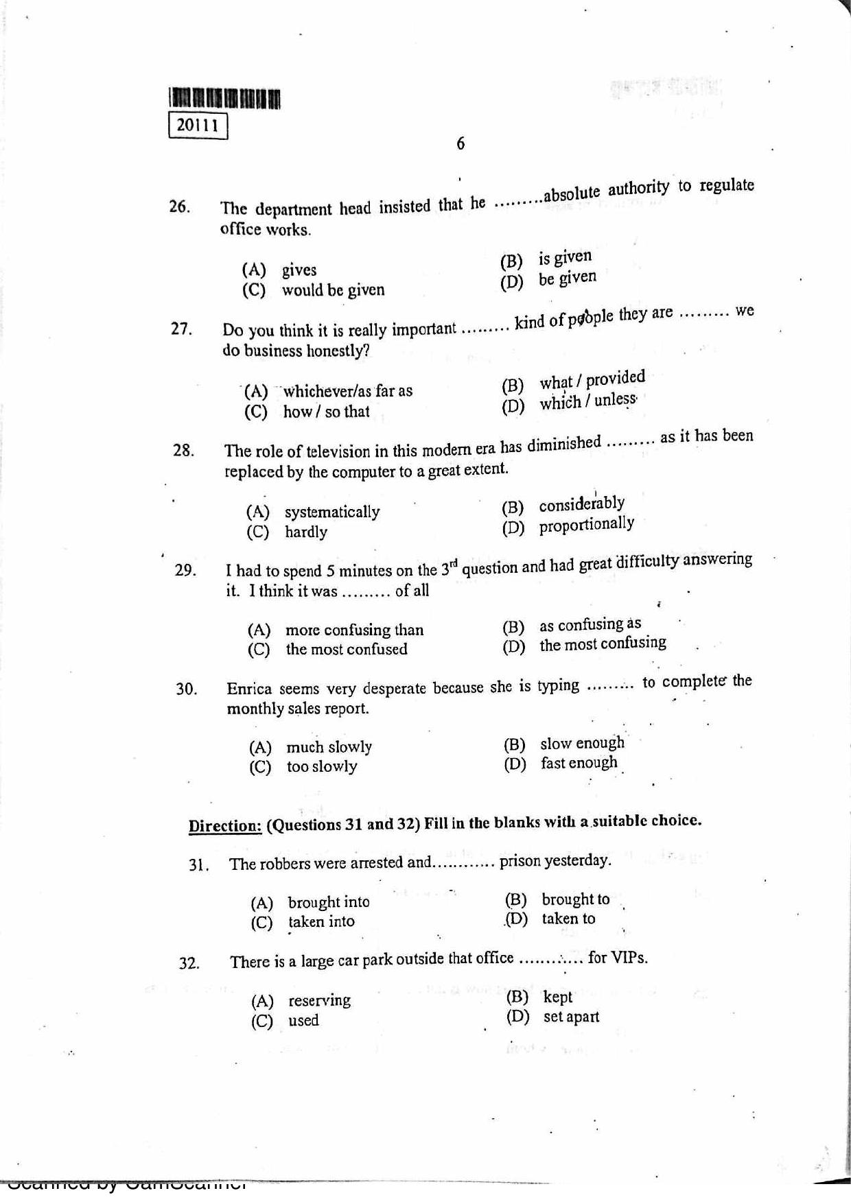 CUSAT CAT 2011 BBA LLB Question Paper - Page 7