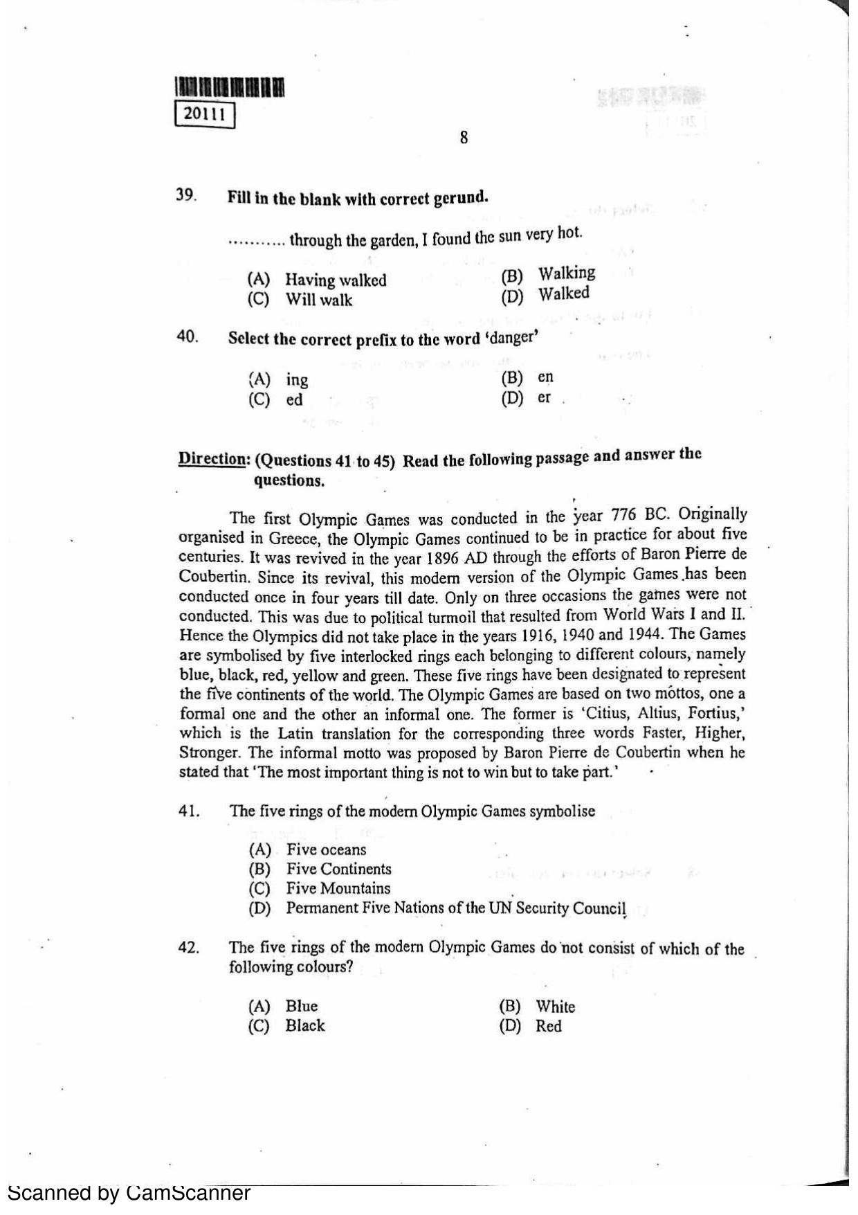 CUSAT CAT 2011 BBA LLB Question Paper - Page 9