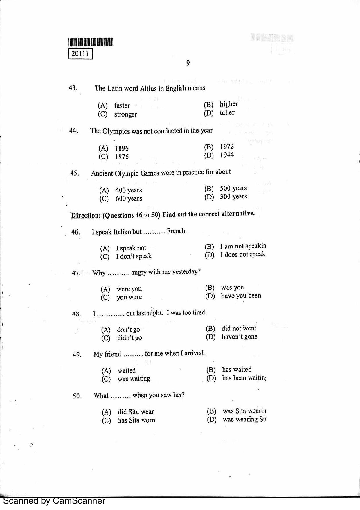 CUSAT CAT 2011 BBA LLB Question Paper - Page 10