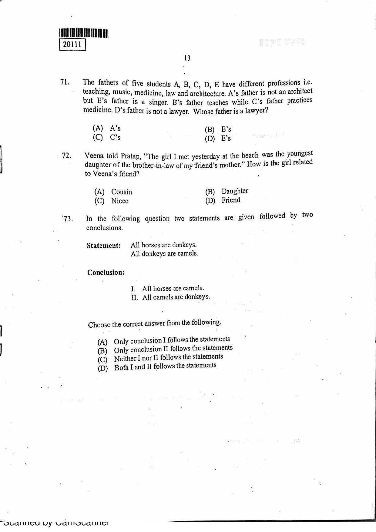 CUSAT CAT 2011 BBA LLB Question Paper - Page 14