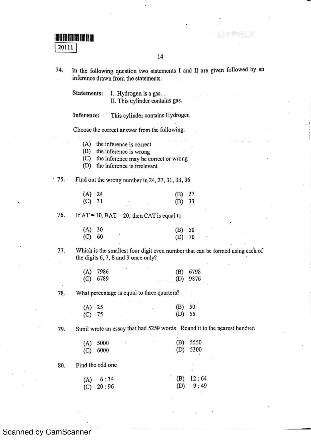 CUSAT CAT 2011 BBA LLB Question Paper - Page 15
