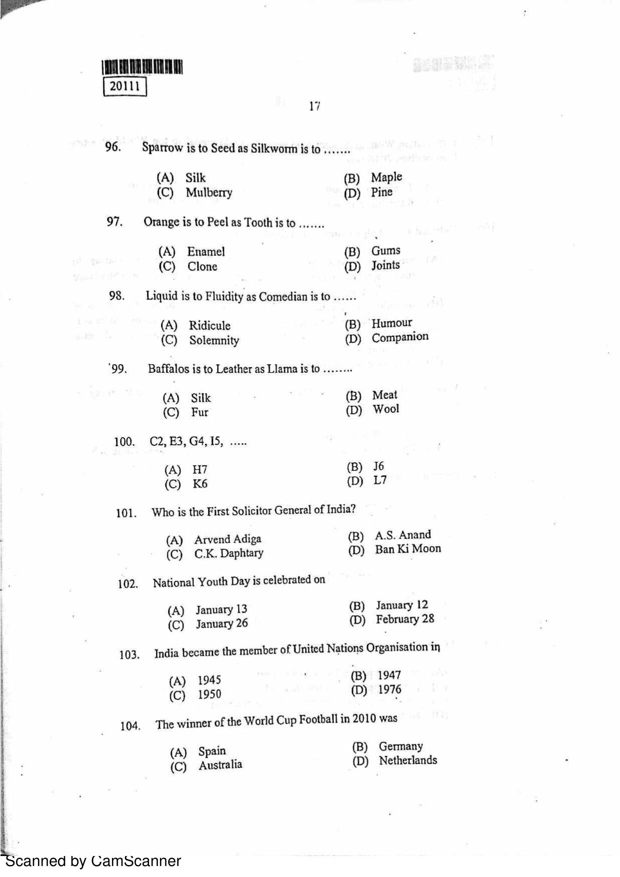 CUSAT CAT 2011 BBA LLB Question Paper - Page 18