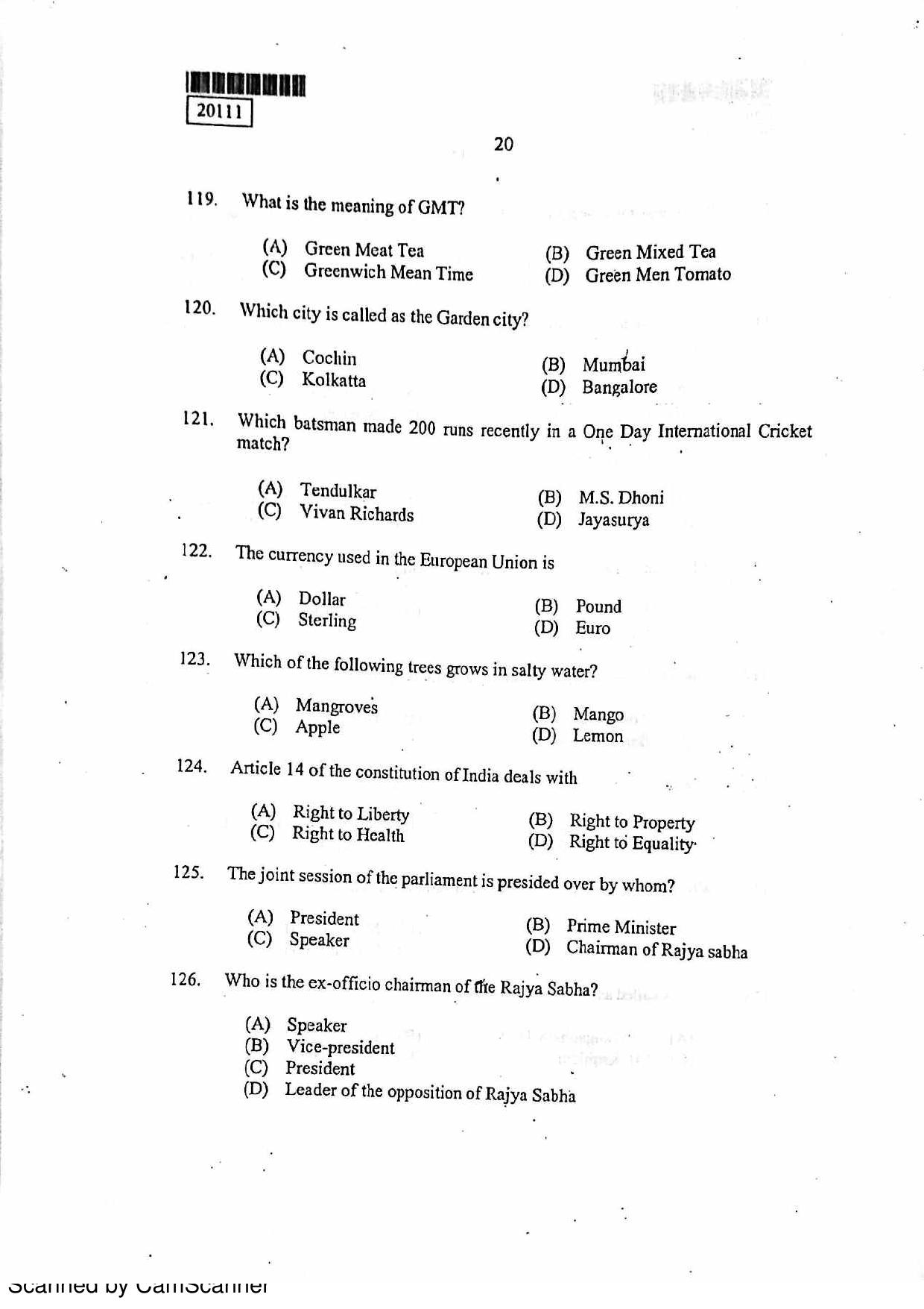 CUSAT CAT 2011 BBA LLB Question Paper - Page 21