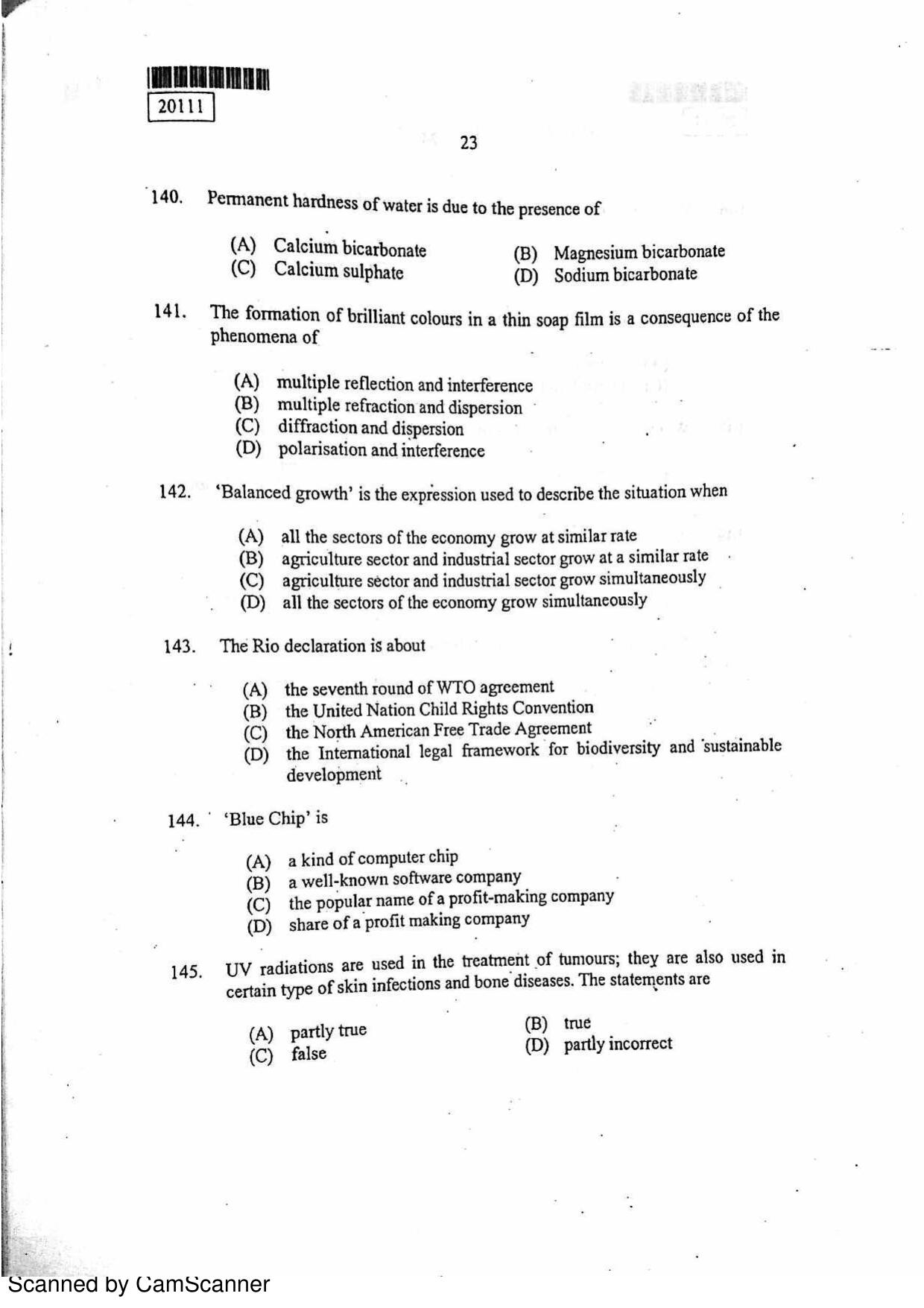 CUSAT CAT 2011 BBA LLB Question Paper - Page 24