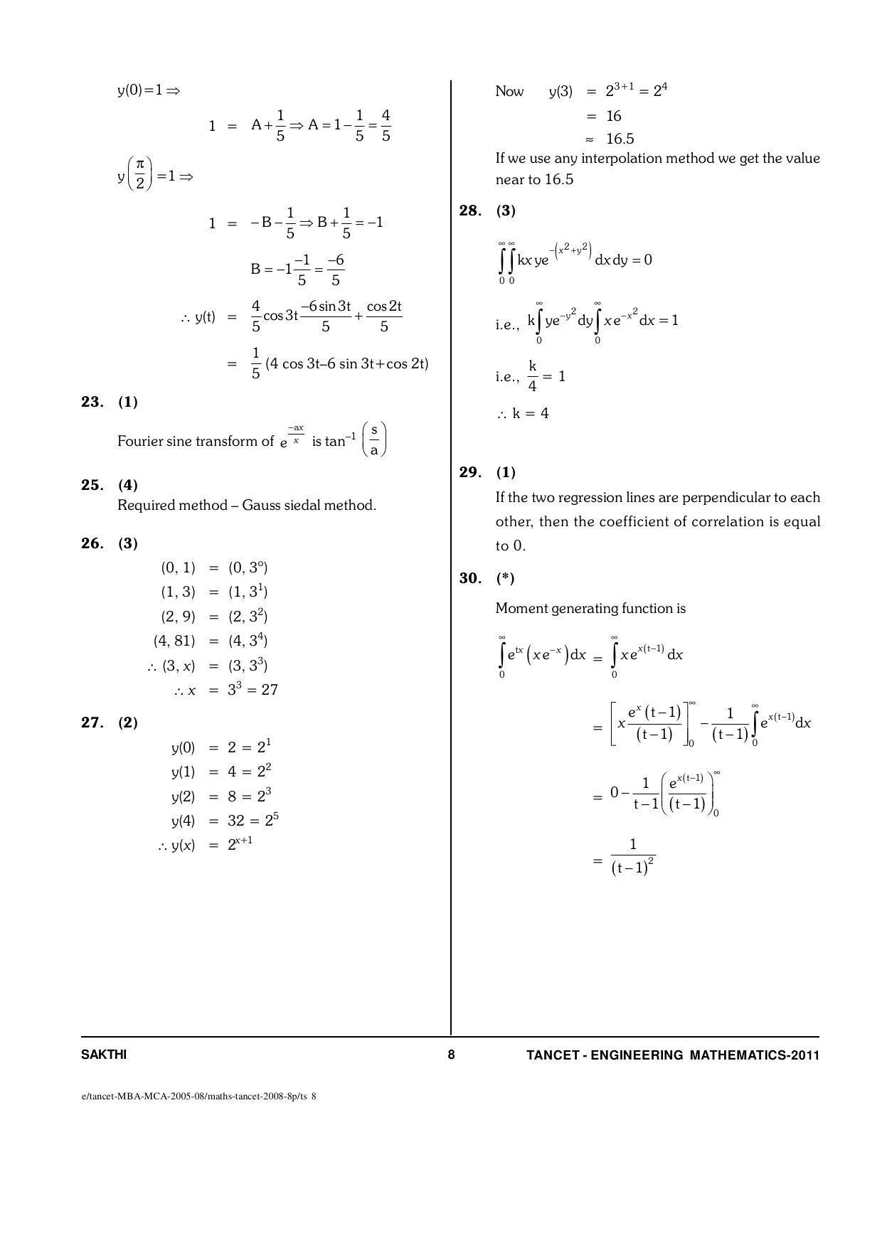 TANCET Engineering Mathematics Question Papers 2011 - IndCareer Docs