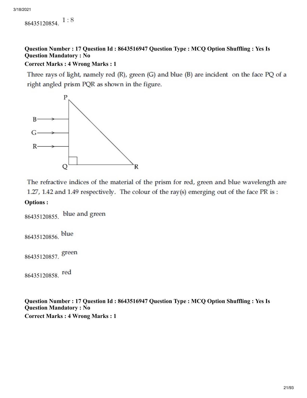 JEE Mains 2021: BTech EU (Shift 2) 18-03-2021 Question Paper - Page 21