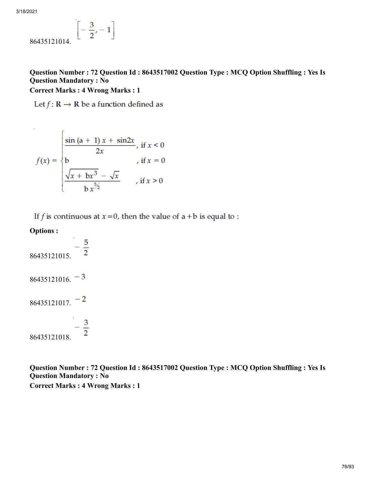 JEE Mains 2021: BTech EU (Shift 2) 18-03-2021 Question Paper - Page 76