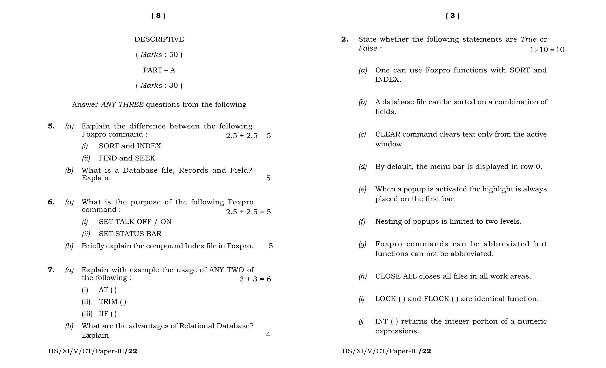 Meghalaya Board (MBOSE) Class 11 Computer Technique Paper III (theory) 2022 Question Paper - Page 2