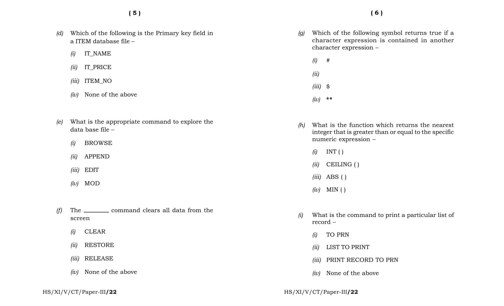 Meghalaya Board (MBOSE) Class 11 Computer Technique Paper III (theory) 2022 Question Paper - Page 3